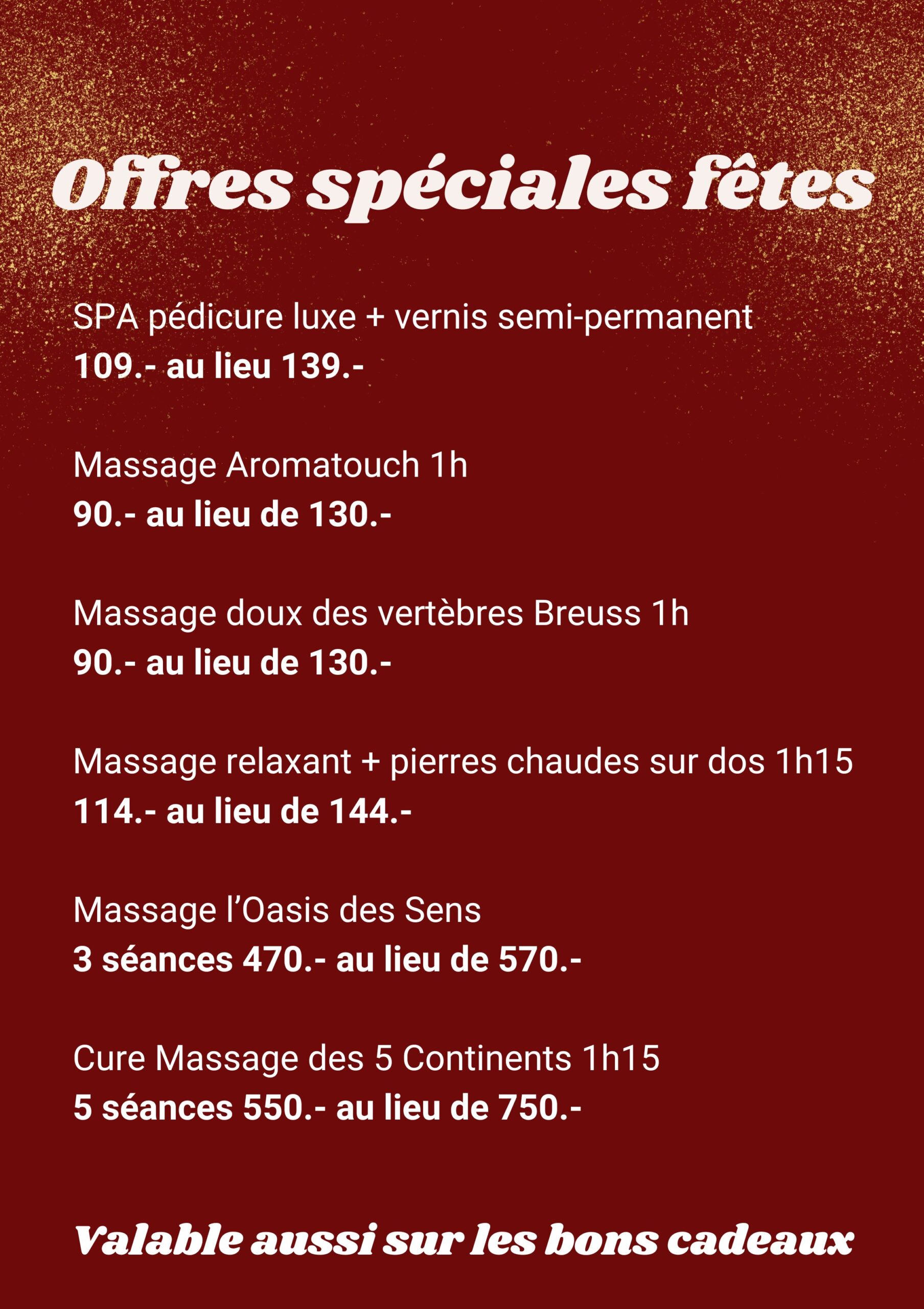 Institut Oasis des Sens Offres spéciales fêtes